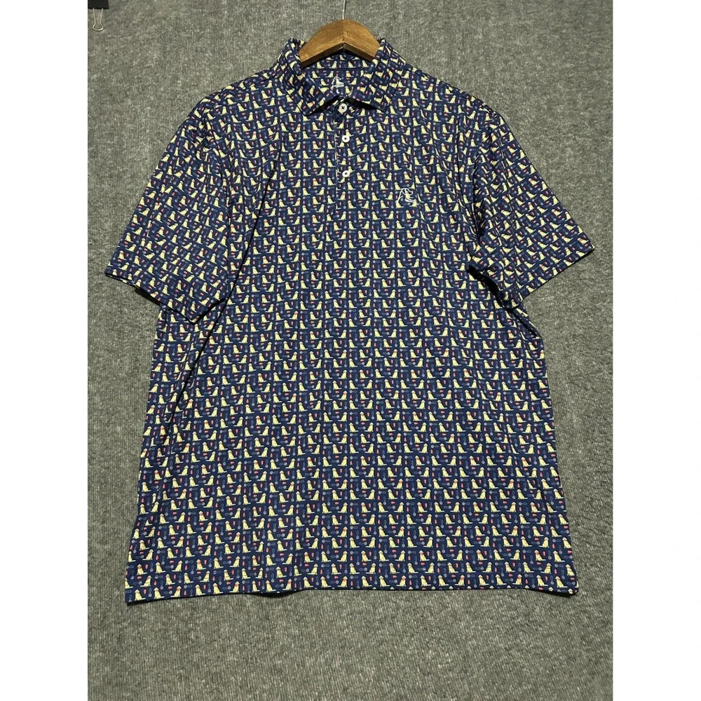 Rhoback polo shirt mens dog print AOP stretch performance Large golf - Picture 2 of 7